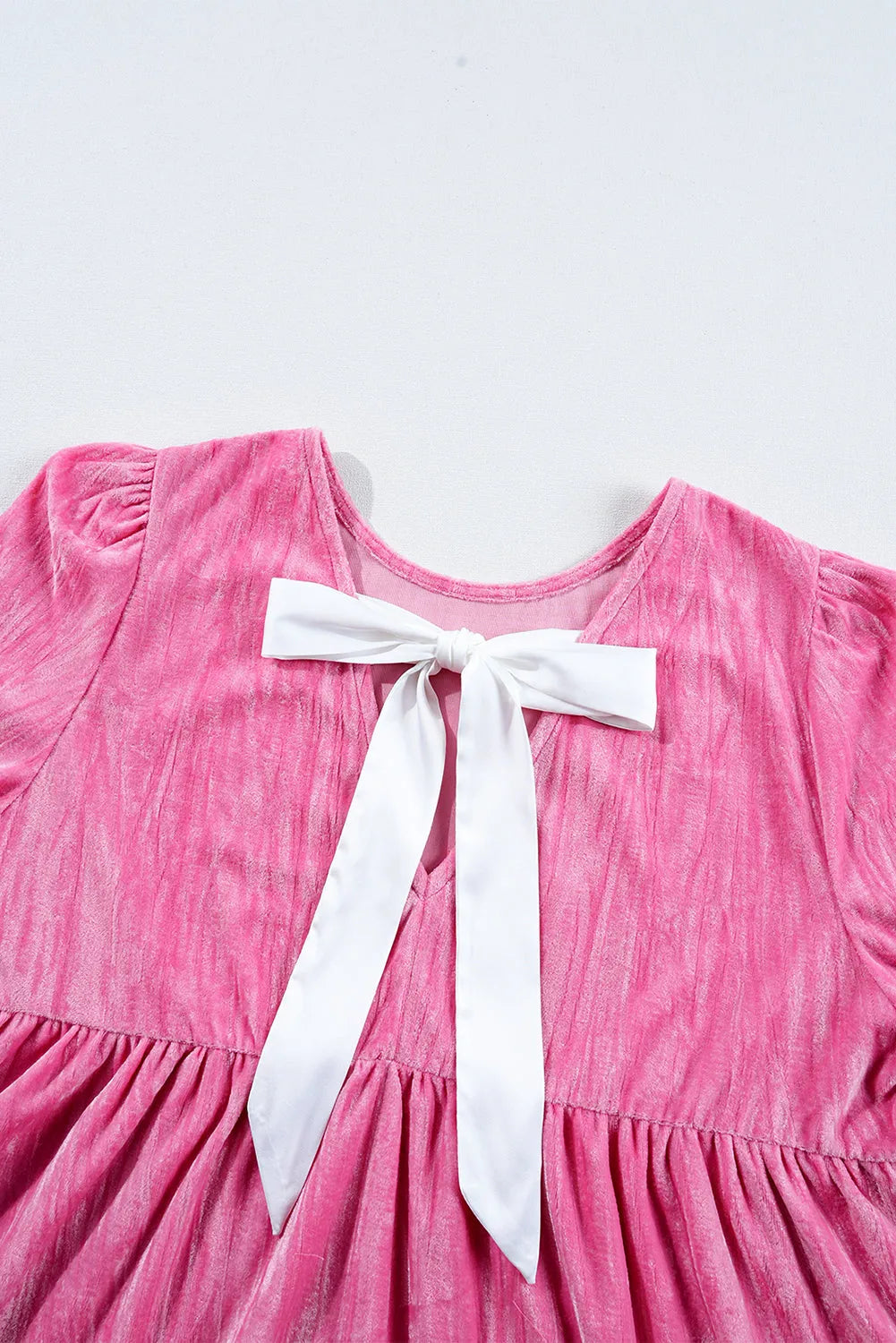 Strawberry Pink Flounce Sleeve Tiered Ruffled Velvet Mini Dress - Chic Meadow Boutique 