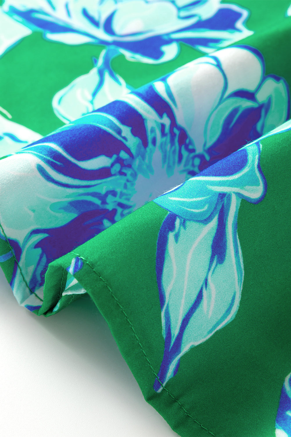 Bright Green Rose Floral Print Puff Short Sleeve Summer Blouse