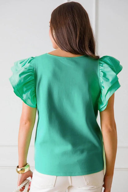 Tops/Blouses & Shirts Mint Green Flutter Sleeve Square Neck Top