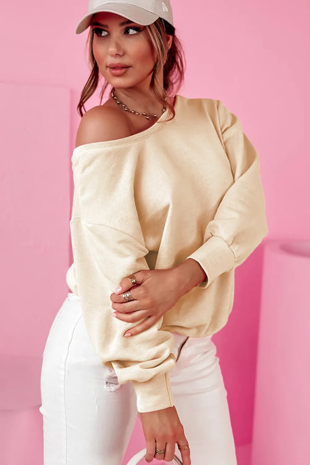 Apricot Bowknot Dewback Round Neck Sweatshirt - Chic Meadow Boutique 