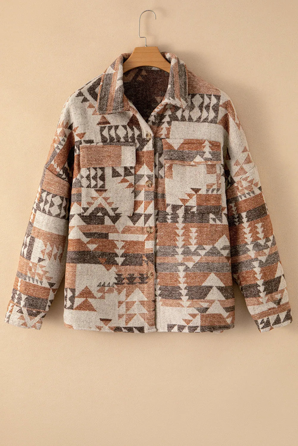 Brown Aztec Print Flap Pocket Button-up Jacket - Chic Meadow Boutique 