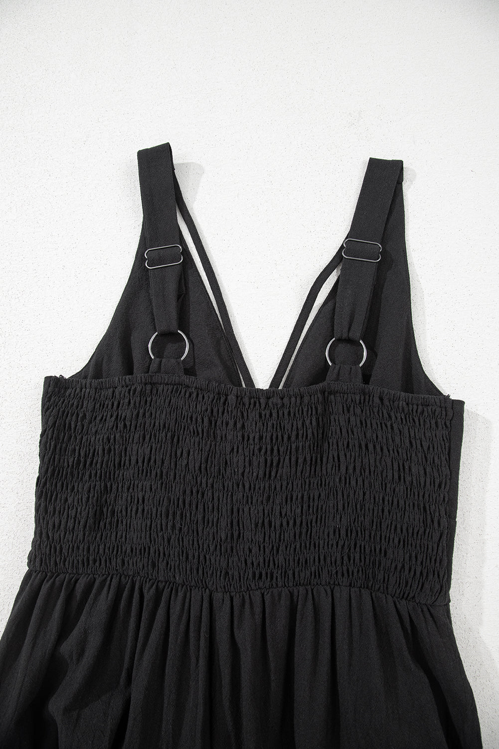 Black Front Cut Out Smocked Back Sleeveless Wide Leg Jumpsuit