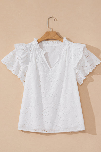 White Broderie Anglaise Ruffle Short Sleeve Blouse