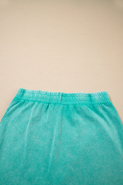 Mint Green 2 Pieces Mineral Wash Cotton Tank Top Lined Split Skirt Set