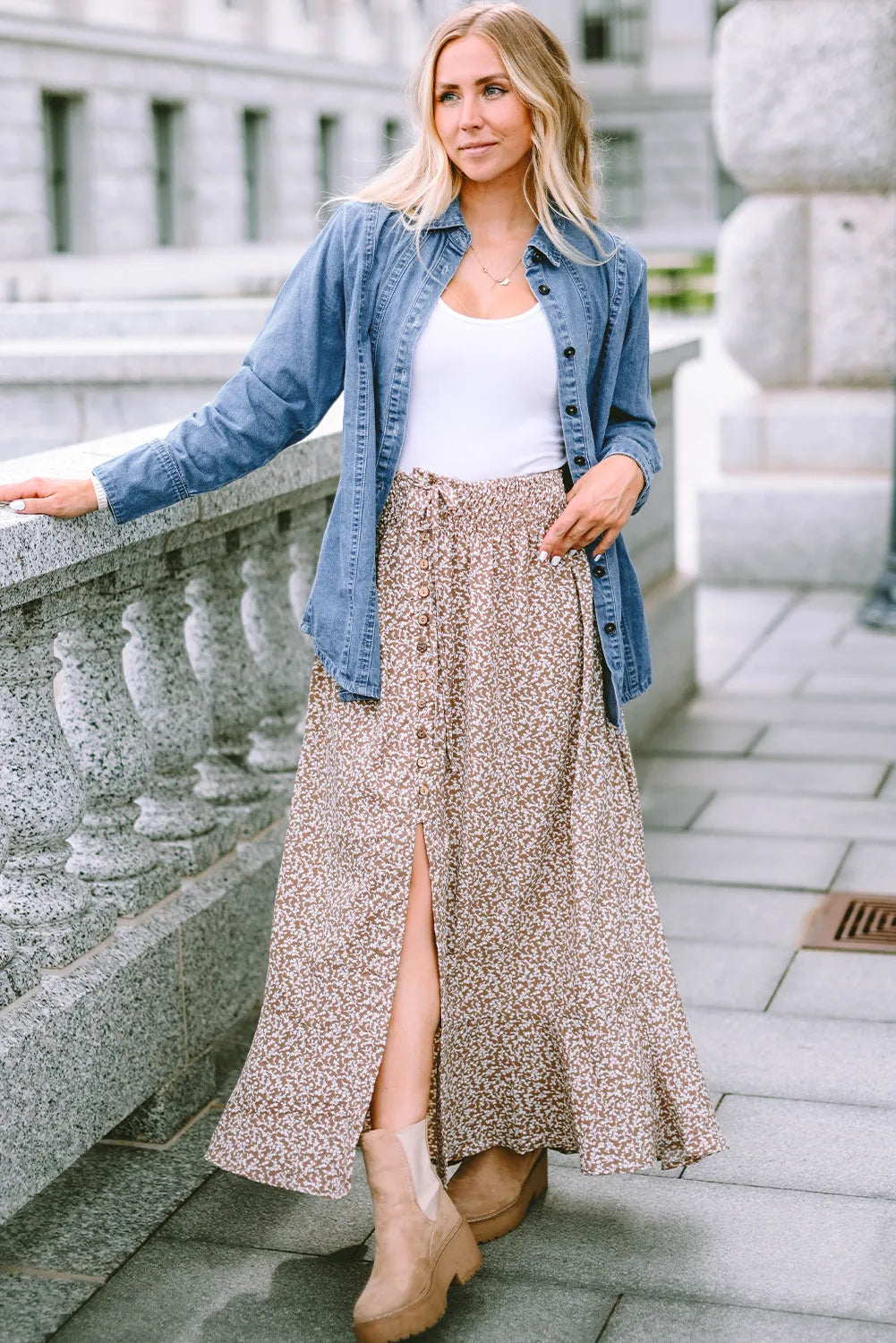 Sky Blue Button-up Long Sleeve Denim Shirt Jacket - Chic Meadow Boutique 