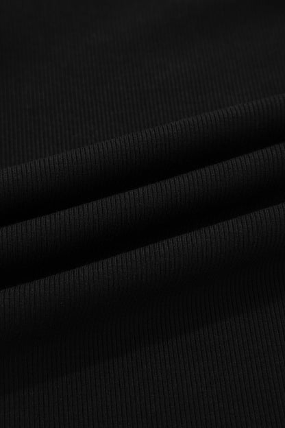 Black Solid Color Oversize Slit Sweatshirt Ribbed Leggings 2pcs Set