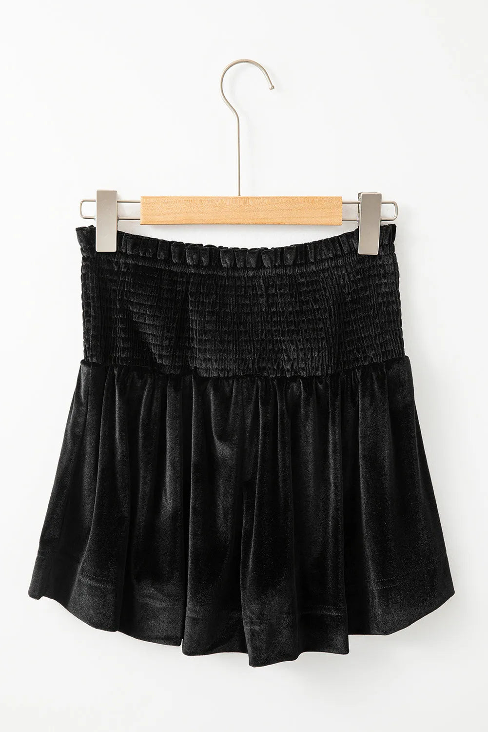 Black Smocked High Waist Velvet Shorts - Chic Meadow Boutique 