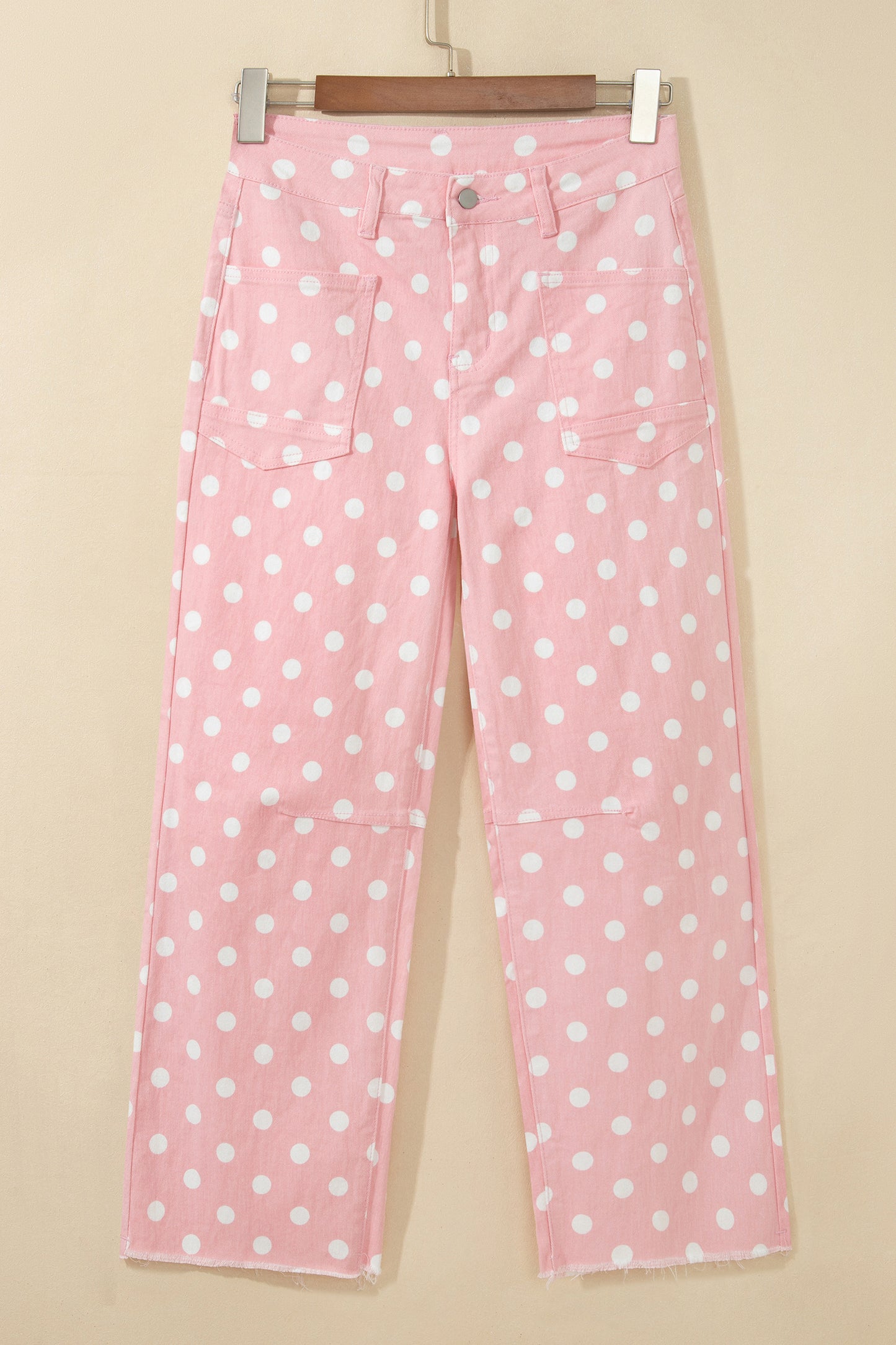 Pink Polka Dot Casual Slim Fit Jeans