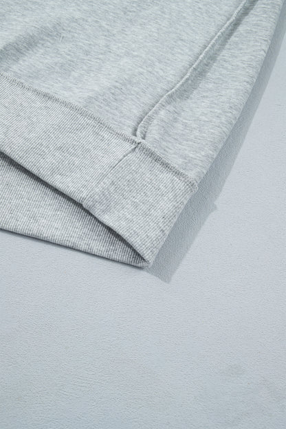 Light Grey Exposed Seam Mock Neck Letter Embroidered Loose Sweatshirt