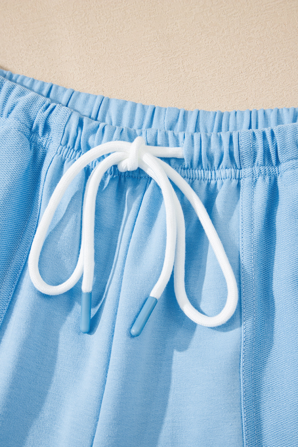 Myosotis V Neck Drop Shoulder Tee and Patchwork Drawstring Shorts Set