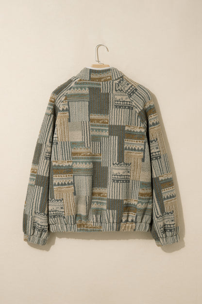 Green Western Print Fleece Pullover Long Sleeve Casual Fit Sweatshirt