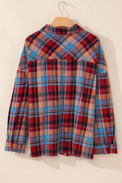 Red Plus Size Plaid Print Buttoned Shirt - Chic Meadow Boutique 