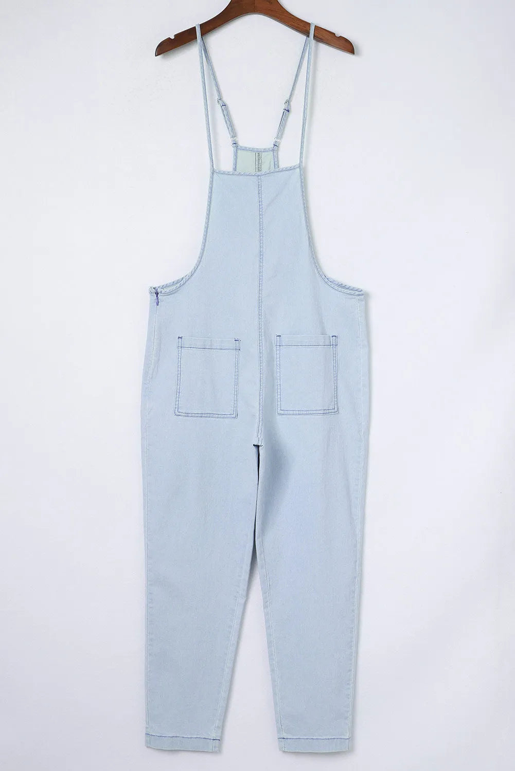 Sky Blue Chambray Pocketed Adjustable Straps Jumpsuit - Chic Meadow Boutique 