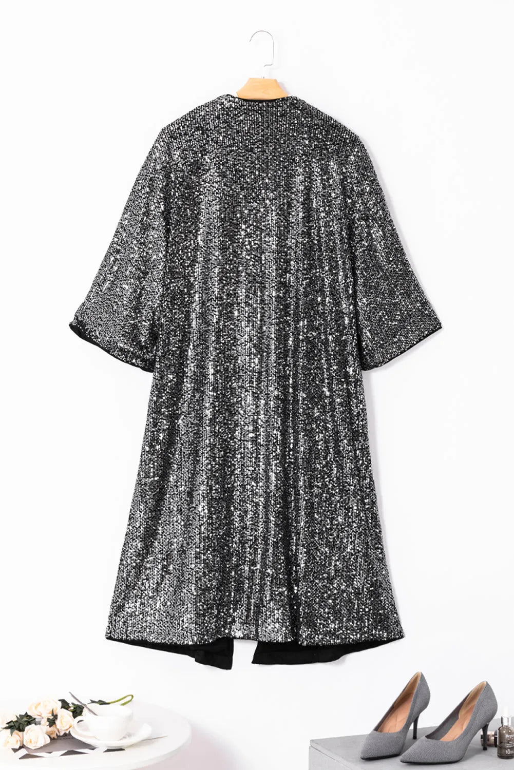 Silvery Sequin 3/4 Sleeve Kimono - Chic Meadow Boutique 