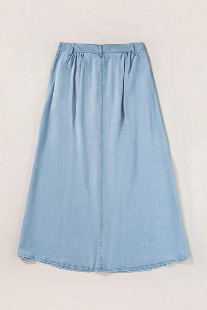 Bottoms/Skirts & Petticoat Mist Blue Fully Buttoned Long Denim Skirt