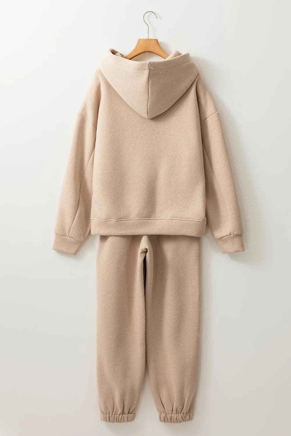 Two Piece Sets/Pant Sets Pale Khaki Chunky Two-piece Hooded Sweatsuit