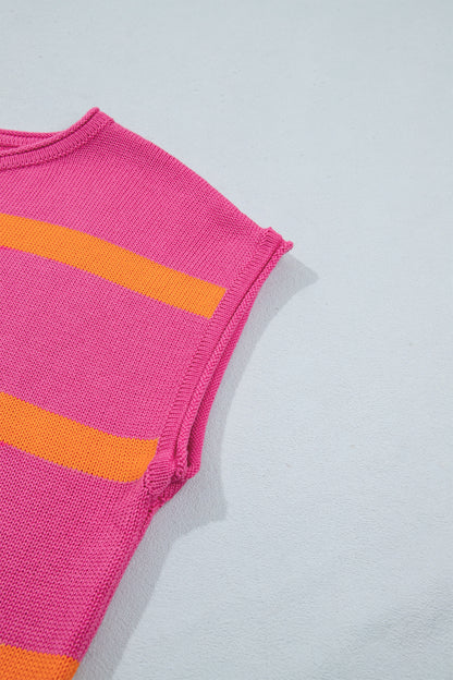 Rose Stripe Knit Western Short Sleeve Sweater