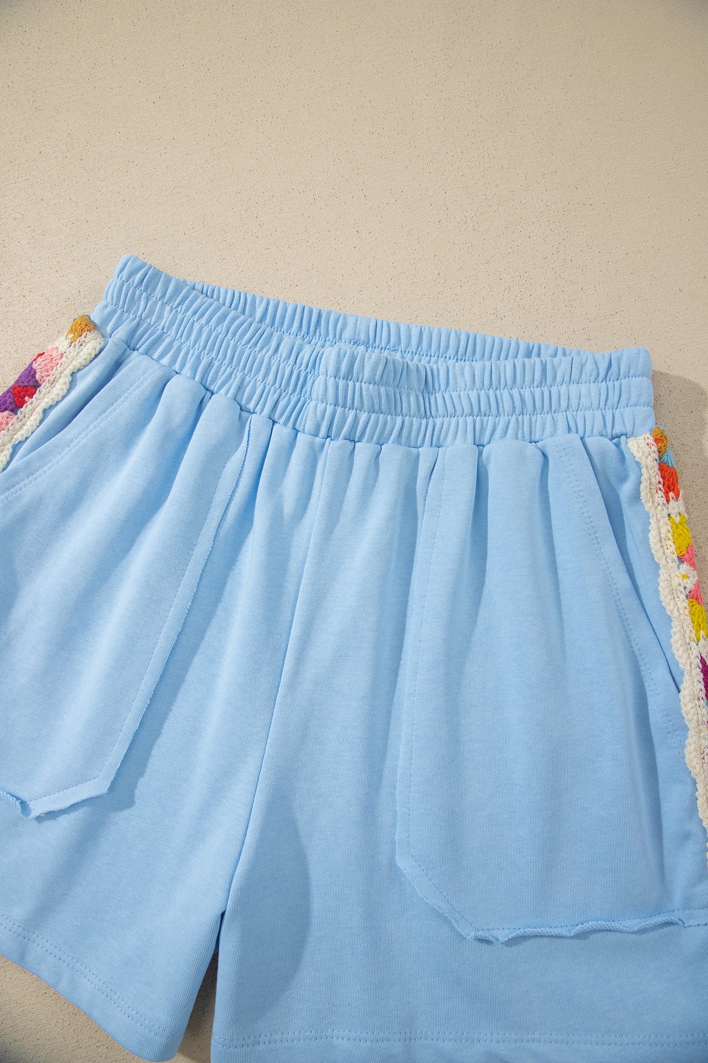Mist Blue Granny Square Crochet Detail Short 2pcs Set