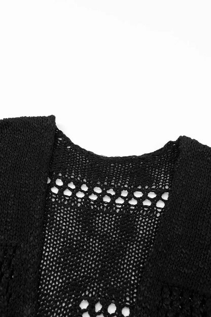 Black Casual Hollowed Knit Dolman Sleeve Cardigan - Chic Meadow Boutique 