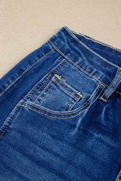 Sail Blue Raw Hem Turnup Loose Ankle-length Jeans