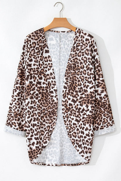 Khaki Leopard Print Batwing Sleeve Loose Tunic Cardigan - Chic Meadow Boutique 