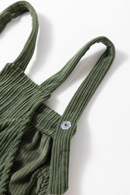 Bottoms/Jumpsuits & Rompers Jungle Green Solid Pocketed Loose Fit Corduroy Overall