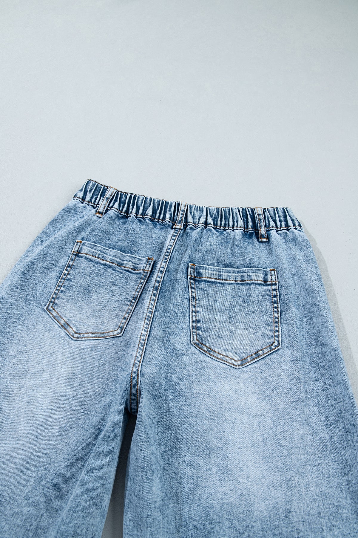 Beau Blue Frayed Studded Detail Wide Leg Pocketed Jeans