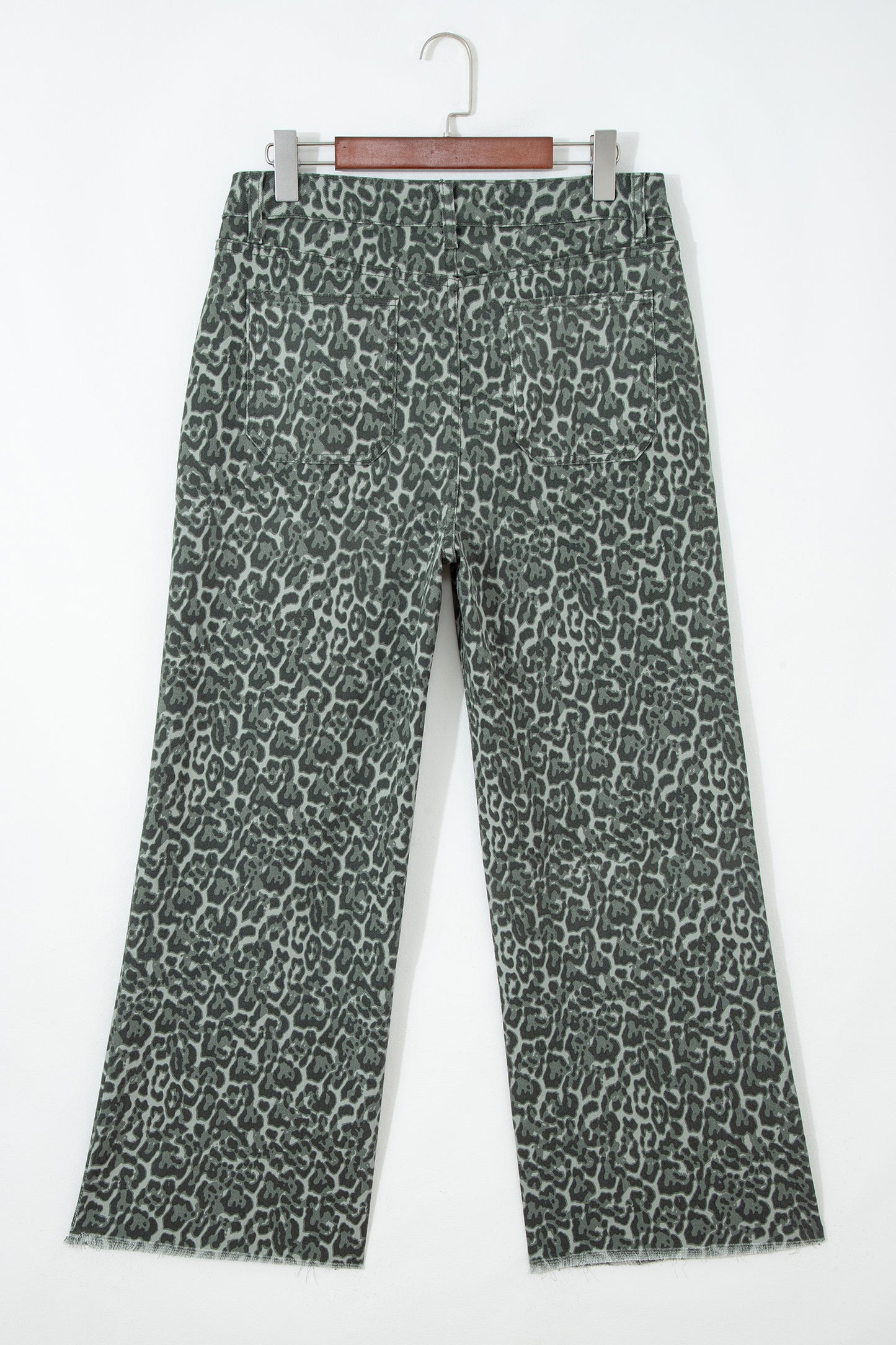 Gray Leopard Frayed Edge Wide Leg High Waist Jeans