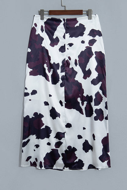 Brown Abstract Print Western Long Metal Zip-Up Waist Daily Wear Skirt