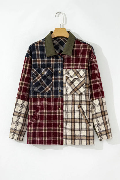 Red Mixed Plaid Patchwork Retro Shacket - Chic Meadow Boutique 