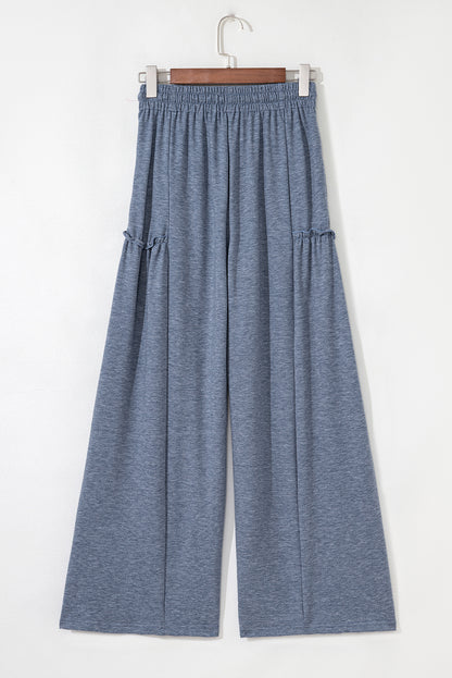 High Frilled Detail Wide Leg High Waist Knit Pants