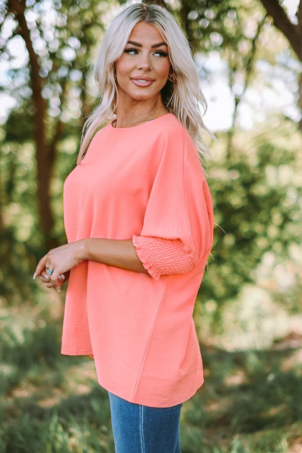 Pink Smocked Wrist Shift Top - Chic Meadow Boutique 