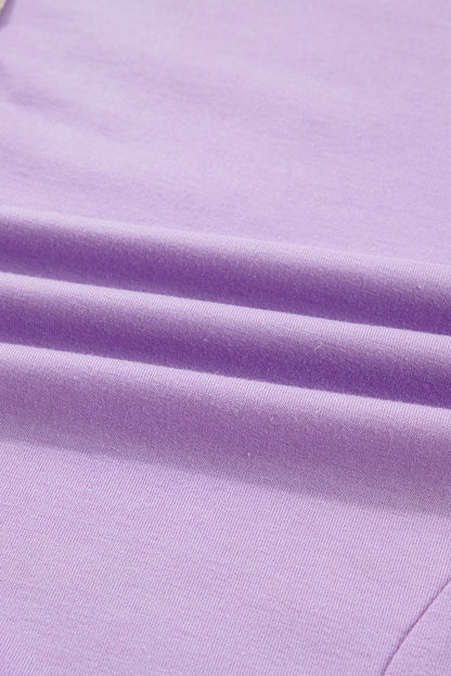 Purple Stripe Patchwork Buttoned Drop Shoulder Plus Size Pullover