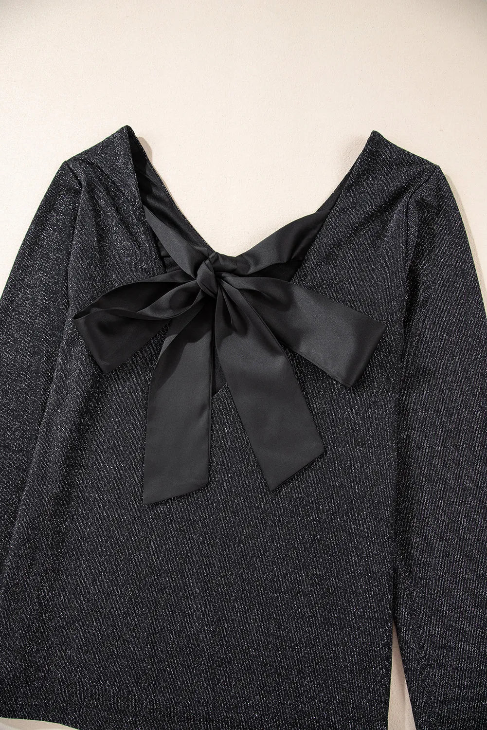 Black Metallic Bowknot Open Back V Neck Top - Chic Meadow Boutique 