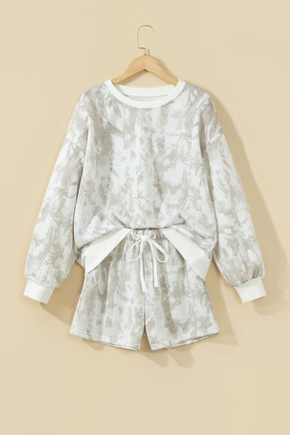 Khaki Woodland Camouflage Long Sleeve Top and Shorts Set