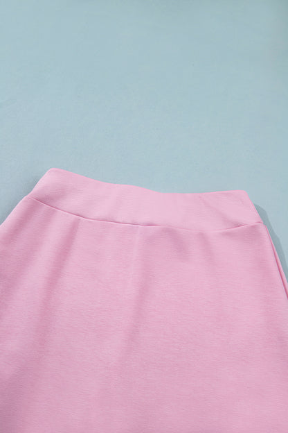Pink Solid Color Sleeveless Zipper Tank and Skort Set
