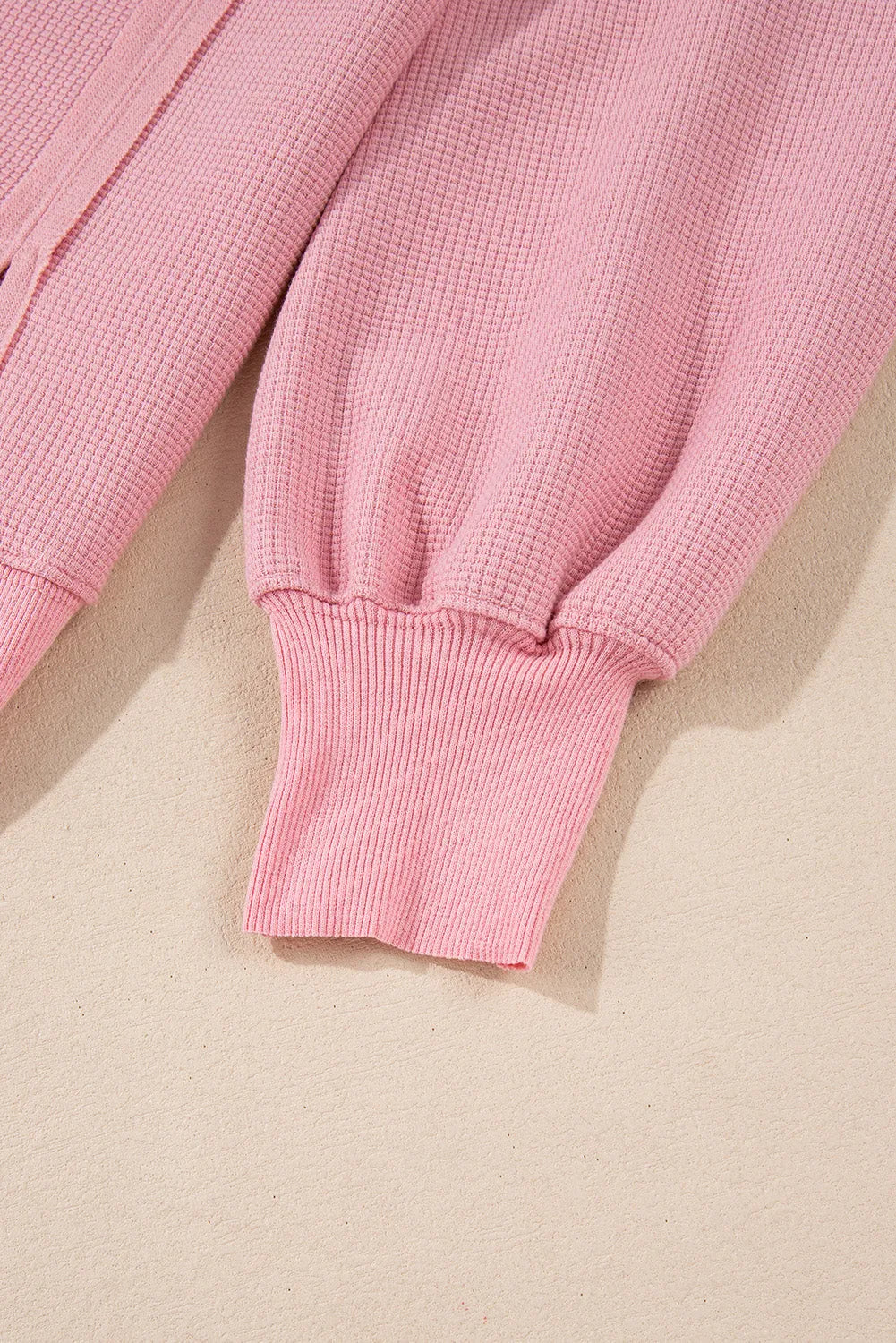 Pink Waffle Knit Bishop Sleeve Split Oversized Sweatshirt - Chic Meadow Boutique 