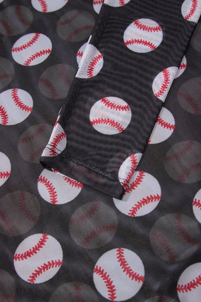 Black Baseball Game Day Sheer Mesh Long Sleeve Top