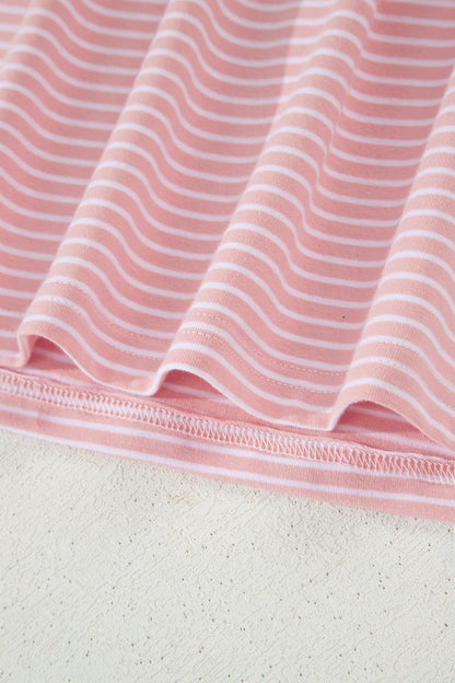 Pink Stripe Dolman Sleeve Polo Shirt and Drawstring Shorts Set