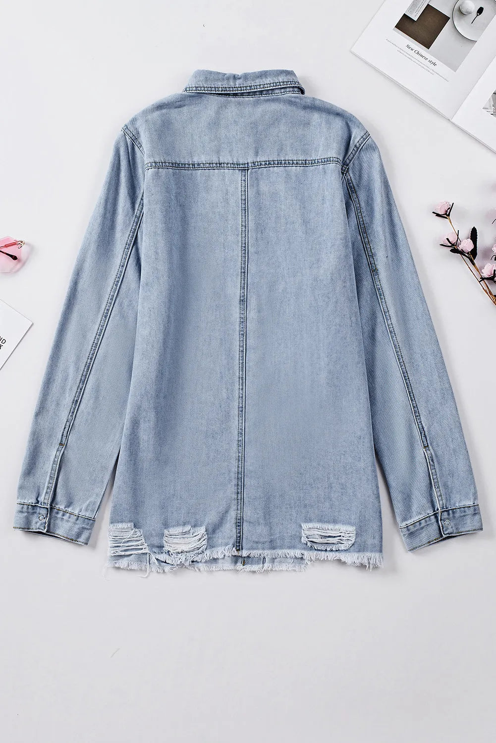 Fade Blue Ripped Denim Jacket - Chic Meadow Boutique 