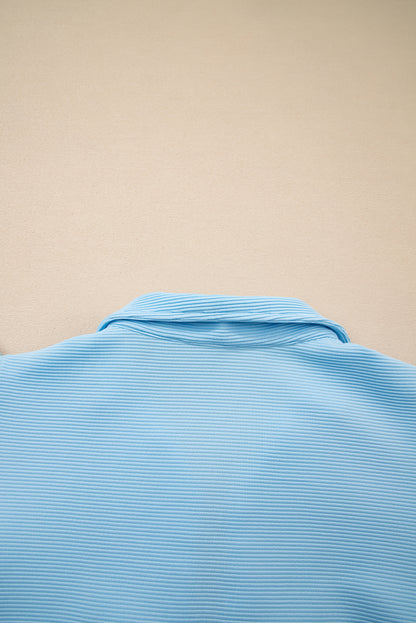 Beau Blue Striped Detail Flutter Sleeve Zipped Collar Short Set