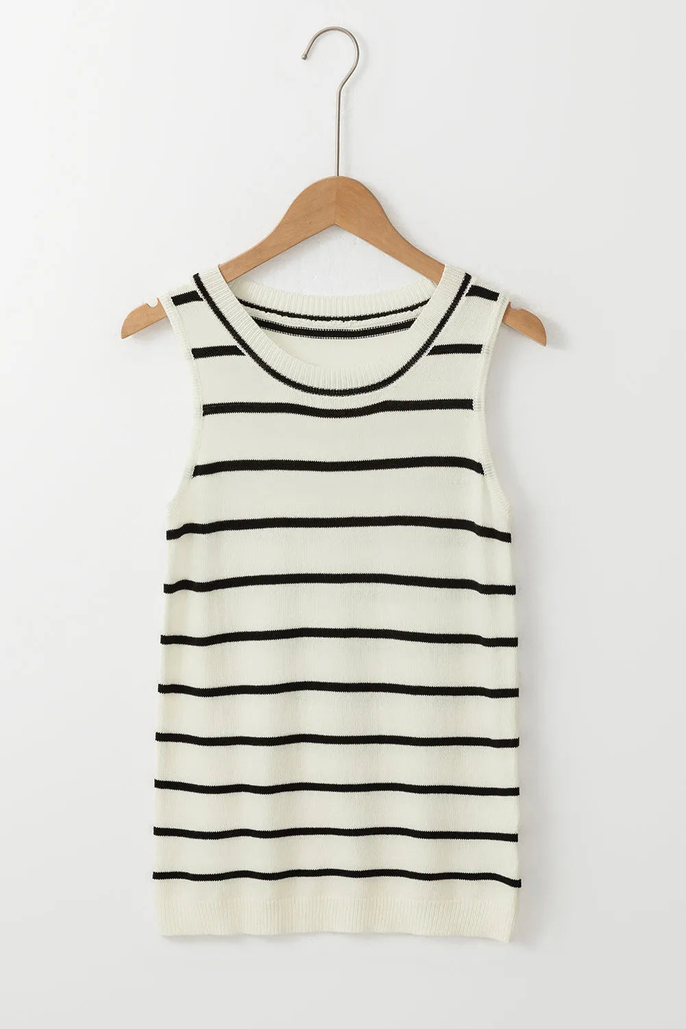 White Striped Round Neck Sweater Vest - Chic Meadow Boutique 