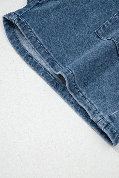 Dusk Blue Flap Pockets Denim Shorts