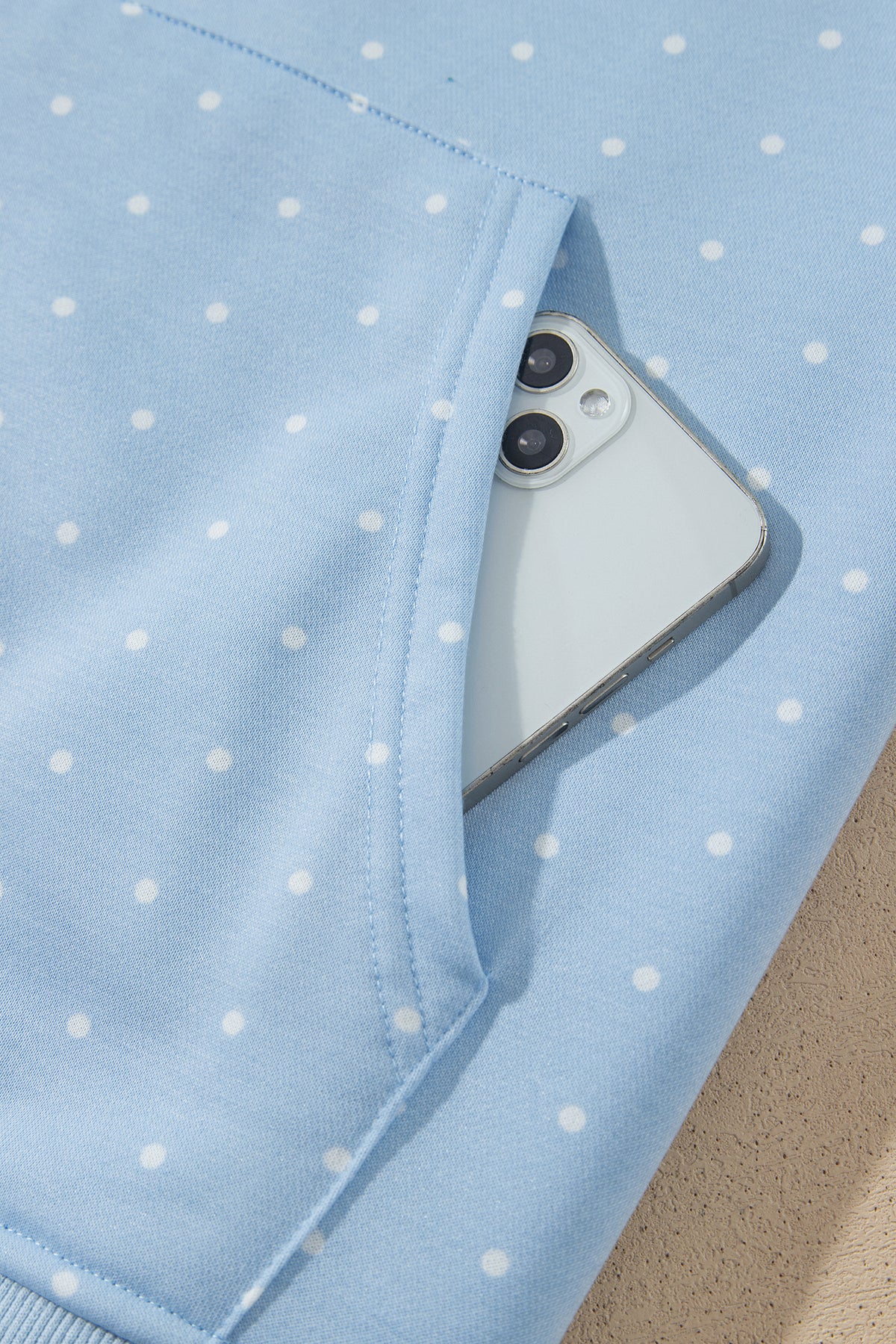 Sky Blue Polka Dot Printed Oversized Hoodie Casual Shorts 2pcs Set
