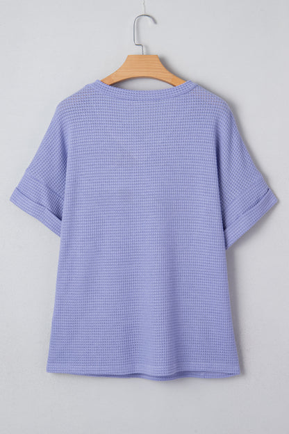 Wisteria Waffle V Neck Short Sleeve Knit Top