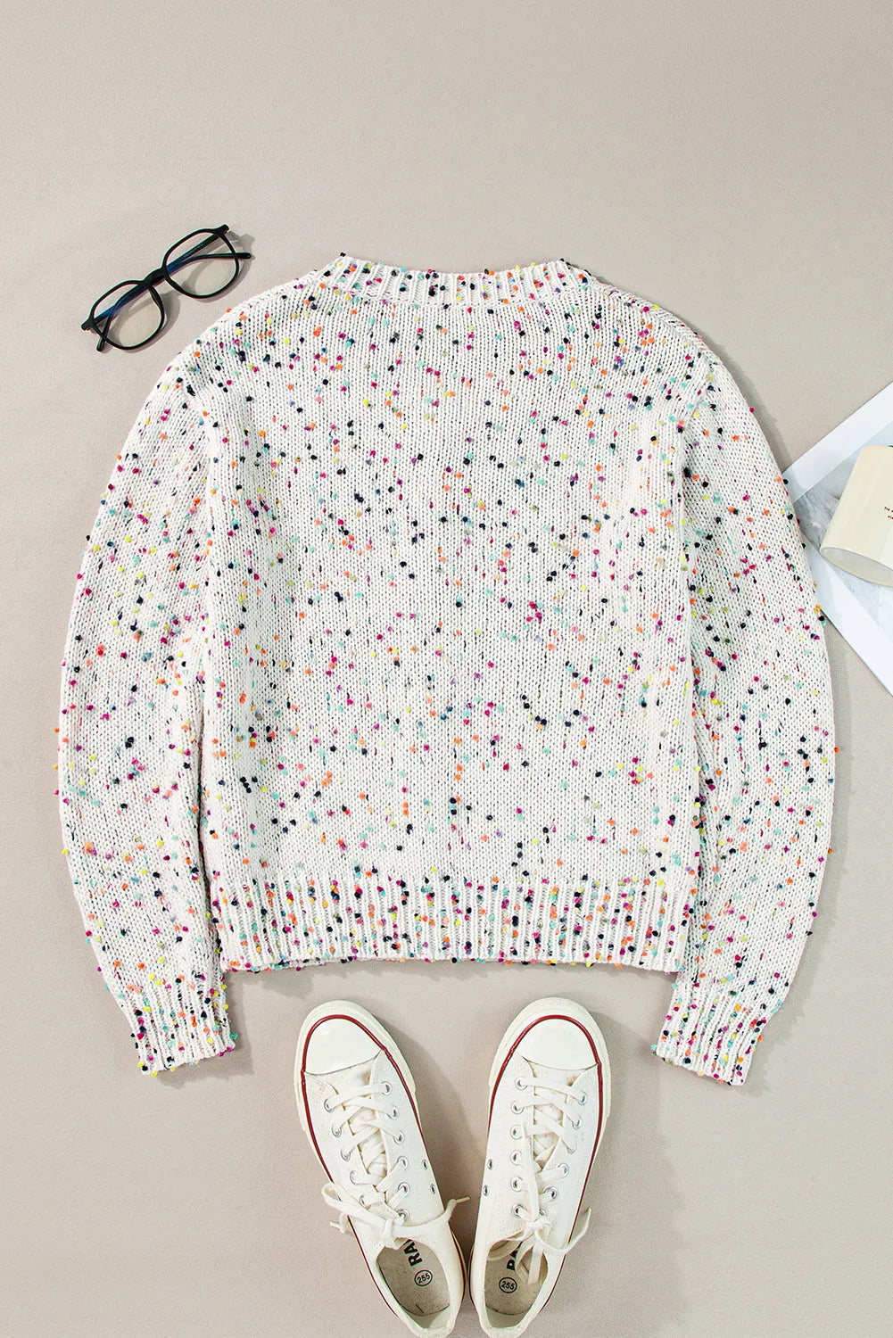 White Multicolor Confetti Sweater Cardigan - Chic Meadow Boutique 