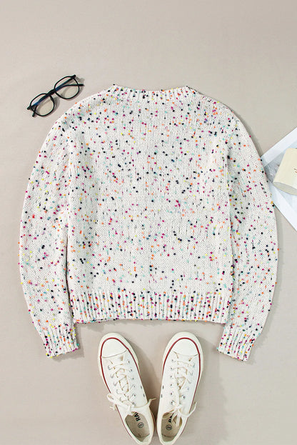 White Multicolor Confetti Sweater Cardigan - Chic Meadow Boutique 