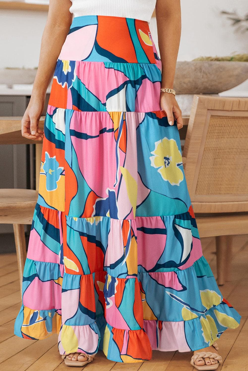 Bottoms/Skirts & Petticoat Pink Printed Pocketed High Waist Maxi Skirt