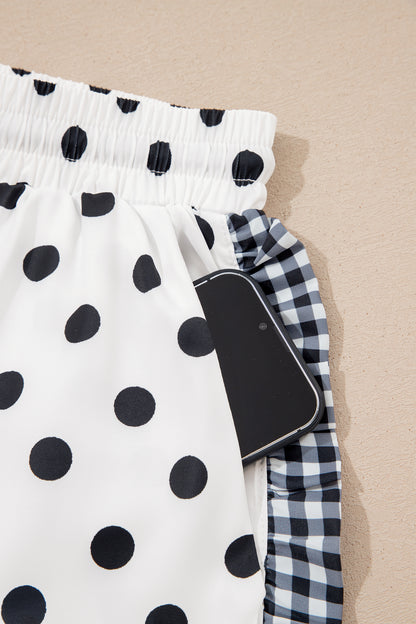 White Polka Dot Contrast Ruffle Trim Shorts