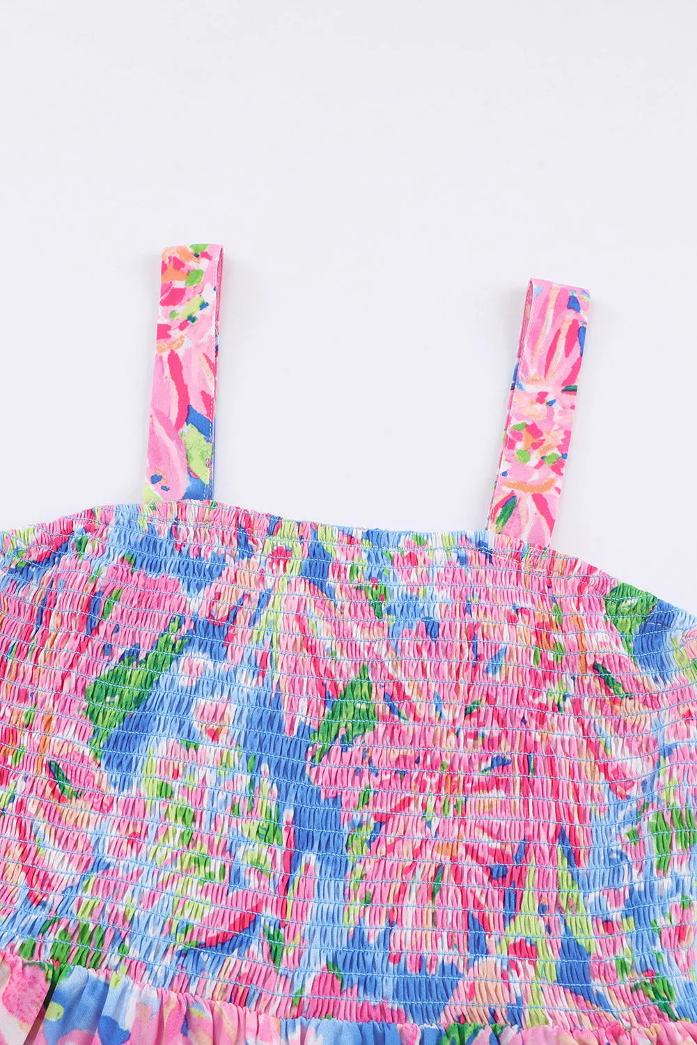 Pink Abstract Floral Painting Smocked Wide Leg Jumpsuit - Chic Meadow Boutique 